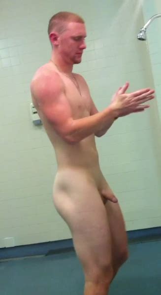 Ginger straight hunk showering close