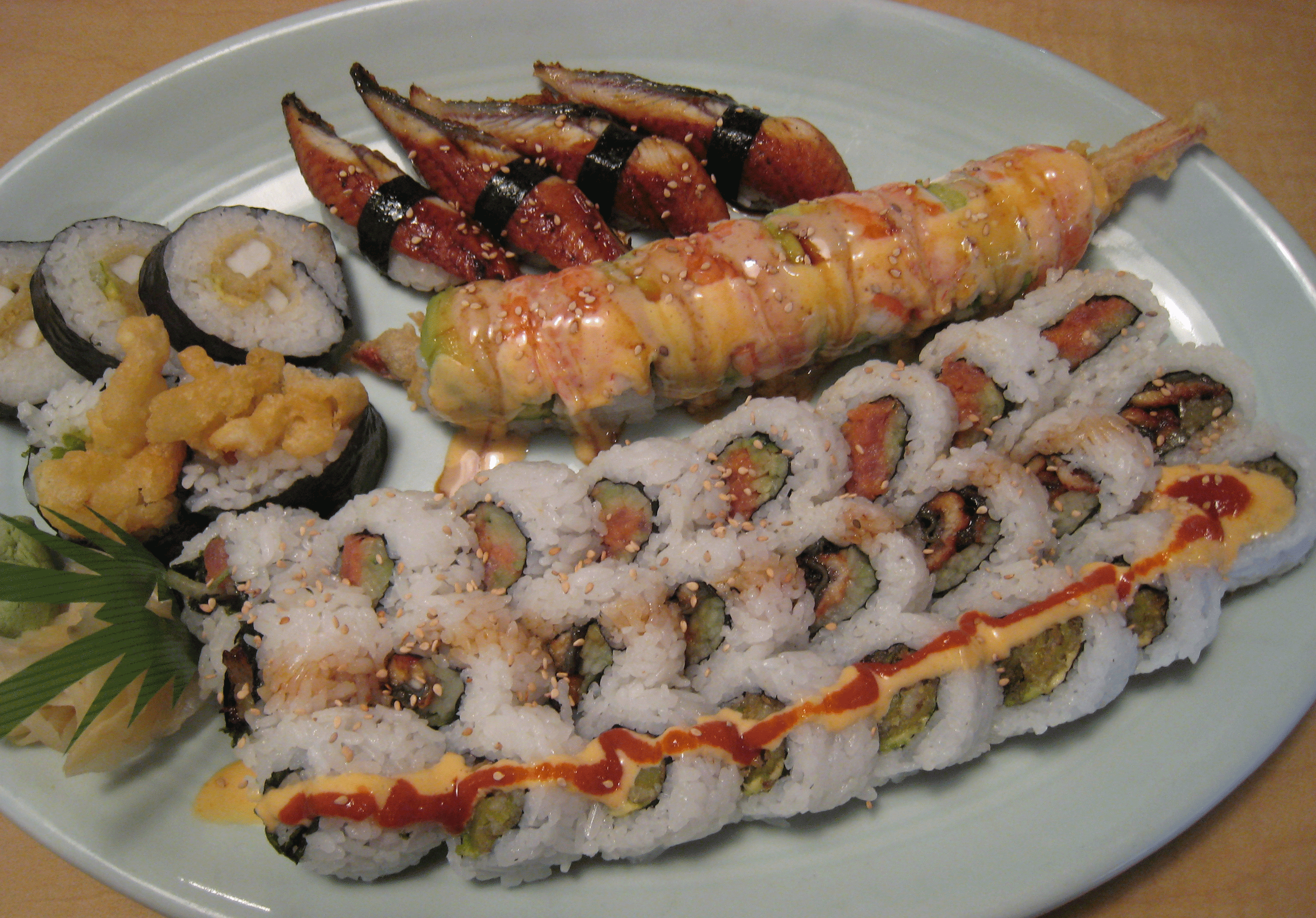 Hook reccomend fresh sushi served with wasabi